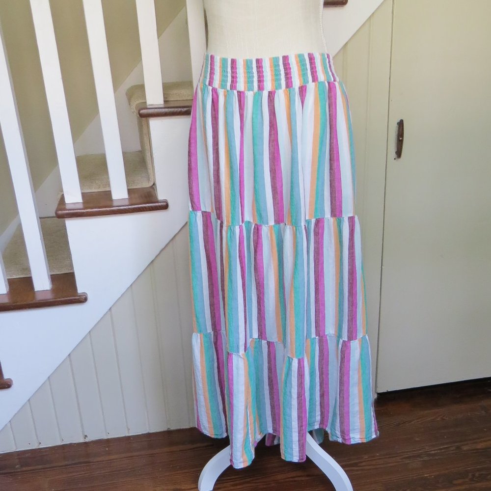 Ava & Viv Linen Blend Colorful Striped Skirt and Top Set - Top 4X/ Skirt 3X - Picture 5 of 12